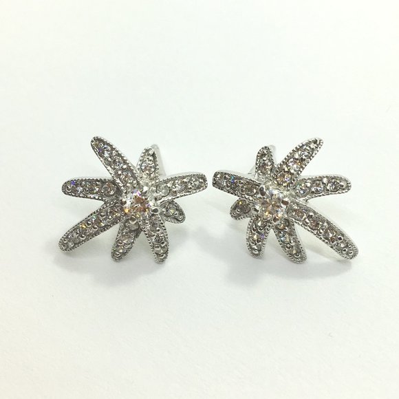 Starburst Earrings Sterling Silver w/ Pave Cz - Picture 4 of 5